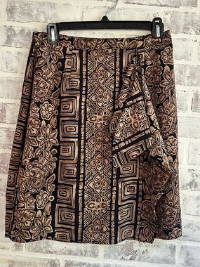 Vintage Geometric Floral Wrap Skirt Women’s 12 Black Tan Whimsigoth 90s 80s Boho